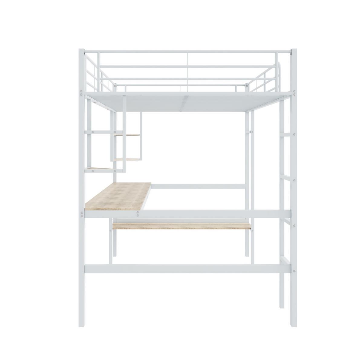 HOCHBETT aus Metall 140x200 cm Weiß mit Schreibtisch, Regalen und Sicherheitsgeländer - Weiß, Metall (90/200cm) - Modfu