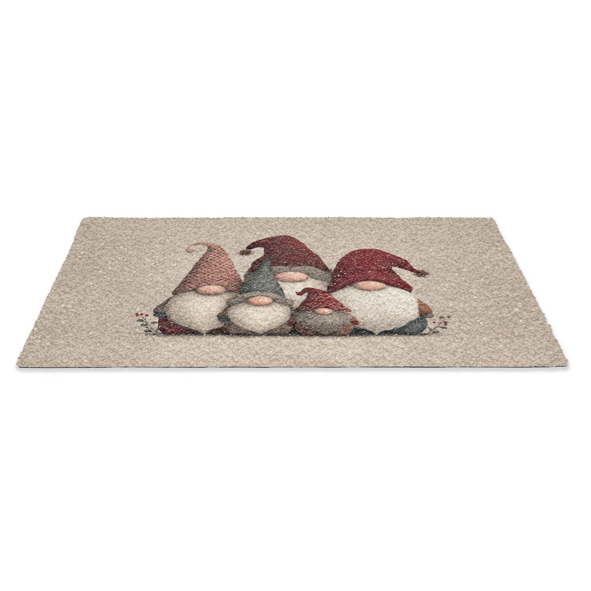 FUSSMATTE Wichtel - Weihnachten - Schnee - Zipfelmützen 90x60 cm - Beige, Kunststoff (90/0.4cm) - MuchoWow