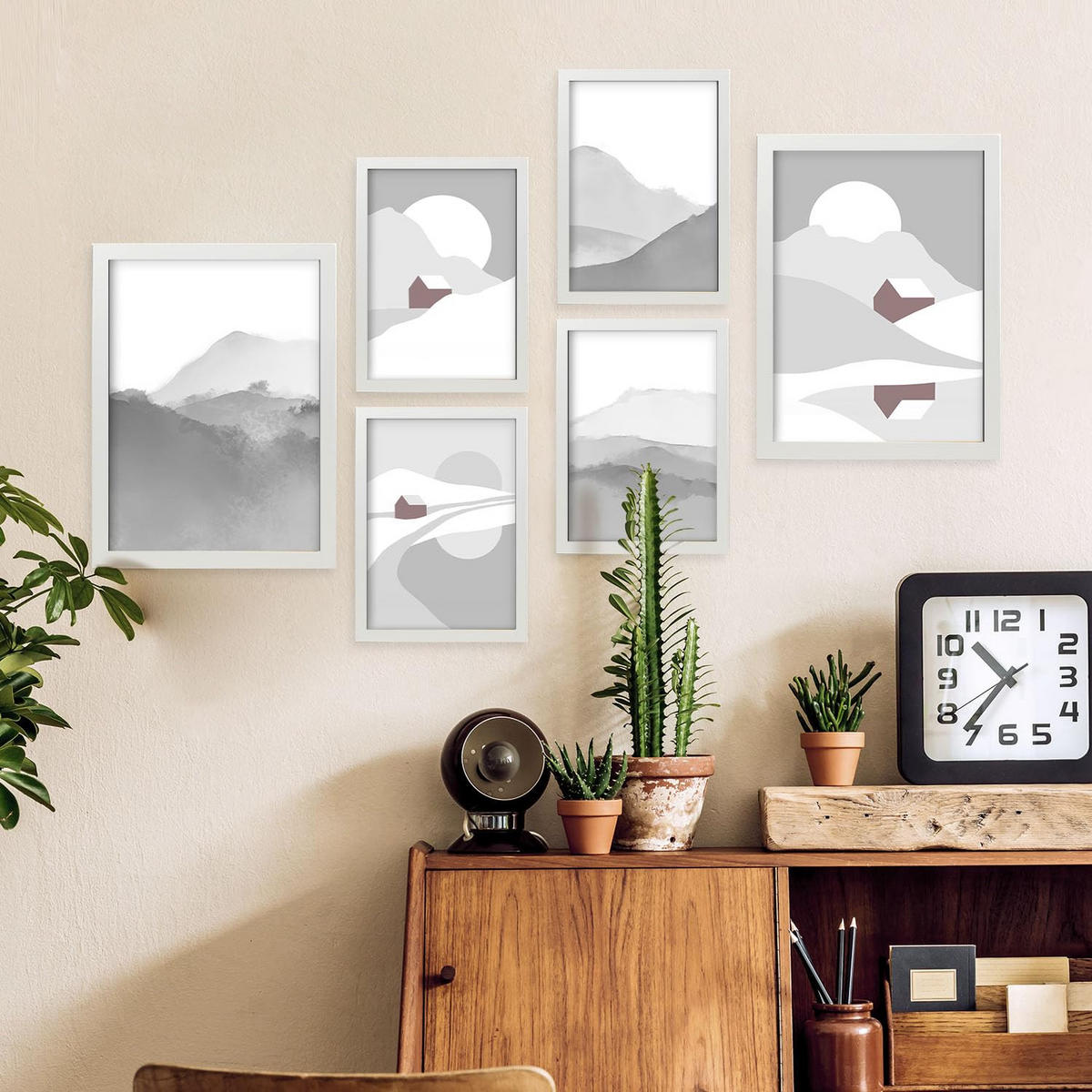 POSTER Set Mit 6 Naturtöne Landschaft Größe A3 & A4 Weißer Rahmen - Weiß, Papier (29.7/1cm) - Nacnic