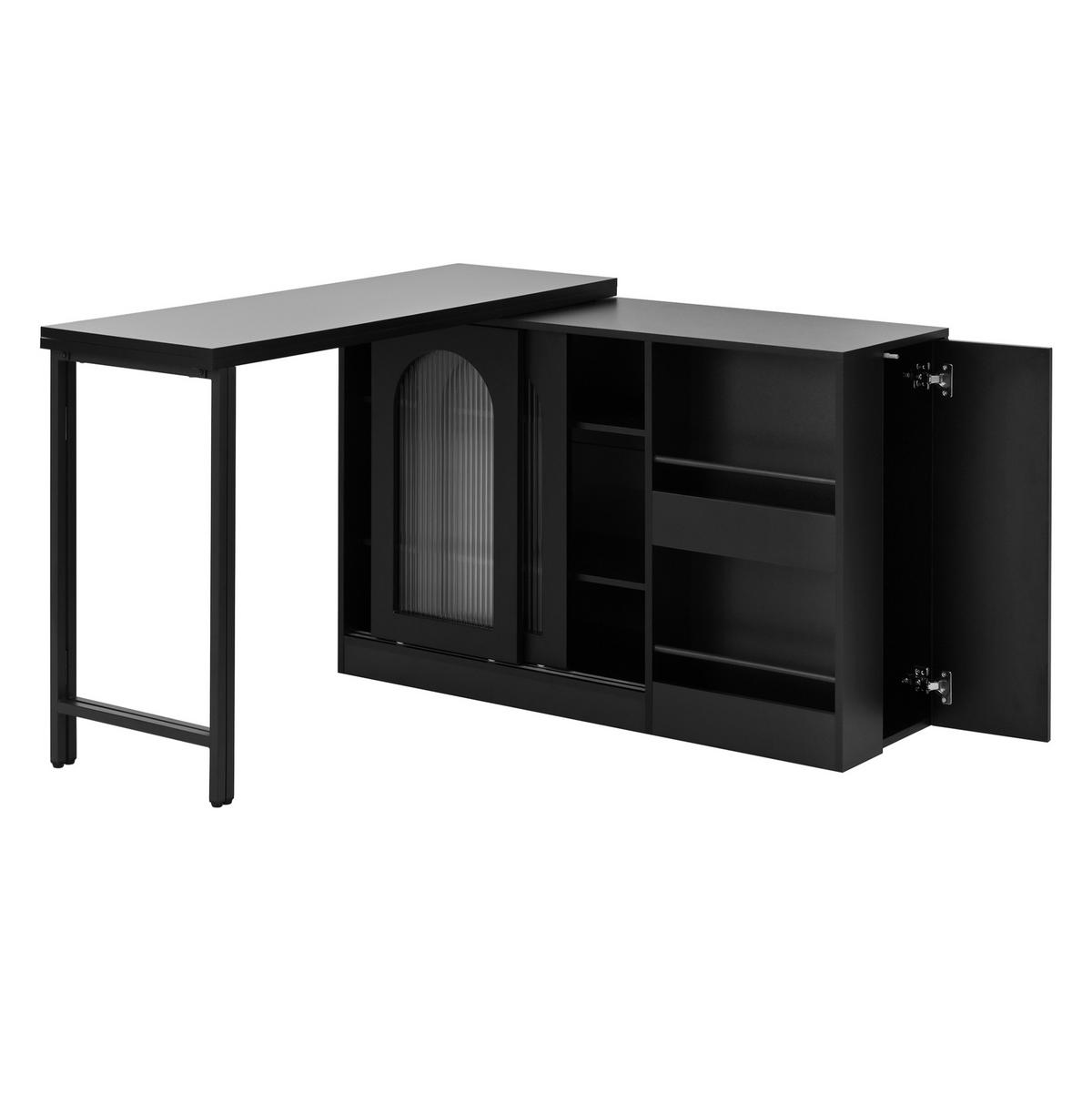 BAROVÝ stôl, 121,5/40/76,7 cm, MDF čierny, otočný a rozkladací s úložným priestorom - čierna, kompozitné drevo (121.5/40/76.7cm) - BEAOK
