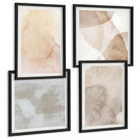 BILDER SET 4er Set - 50x50 cm & 40x60 cm Schwarzer Rahmen - Warme Aquarell-Pastelltexturen - Schwarz, Kunststoff (50/50cm) - TULUP