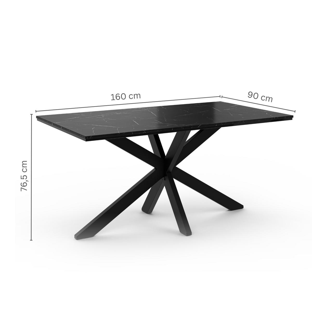 ESSTISCH Schwarz Marmoroptik 160x90 cm - Schwarz, Holzwerkstoff (160/90/76.5cm) - PROSPERO