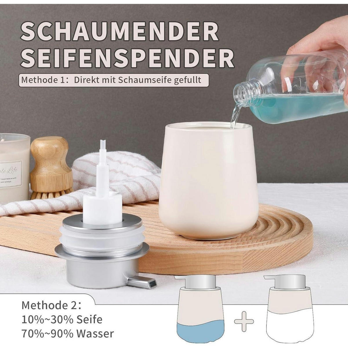 SCHAUMSEIFENSPENDER Beige-Silber 350 ml - Beige, Keramik (9/12/9cm)