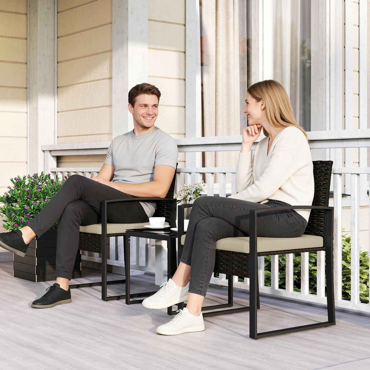 GARTENSITZGRUPPE 2er-Set DE-13702 mit Glastisch Braun - Braun, Metall - ComfortXL