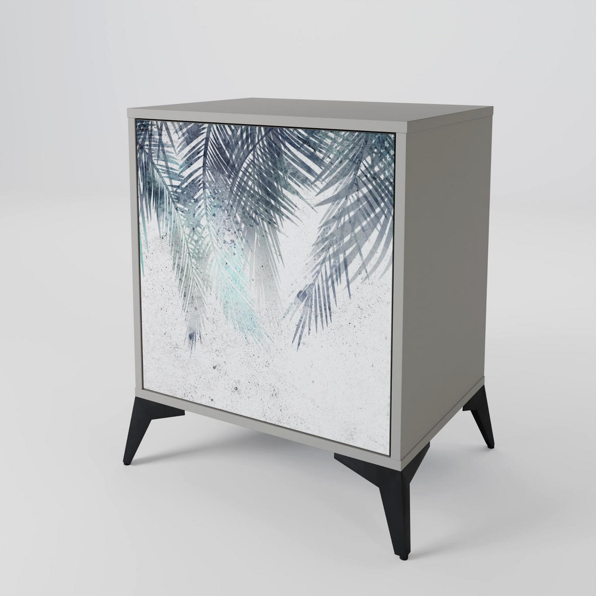 SIDEBOARD PALM VEIL, Grau, 57,5x42x77,5 cm, Schräge Buchenholzfüße - Buchefarben/Multicolor, Holzwerkstoff/Buchenholz (57.5/77.5/42cm) - SpaceRebels