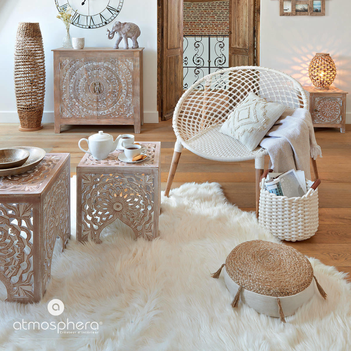 SITZKISSEN Ritual Ø 38 cm - Beige, Naturmaterialien (38/38cm) - Atmosphera Createur d´interieur