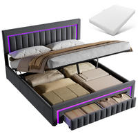 POLSTERBETT 180/200 mit Matratze und Bettkasten, mit Schubladen und LED, in Grau - Grau, Holzwerkstoff/Textil (180/200cm) - STILVORA
