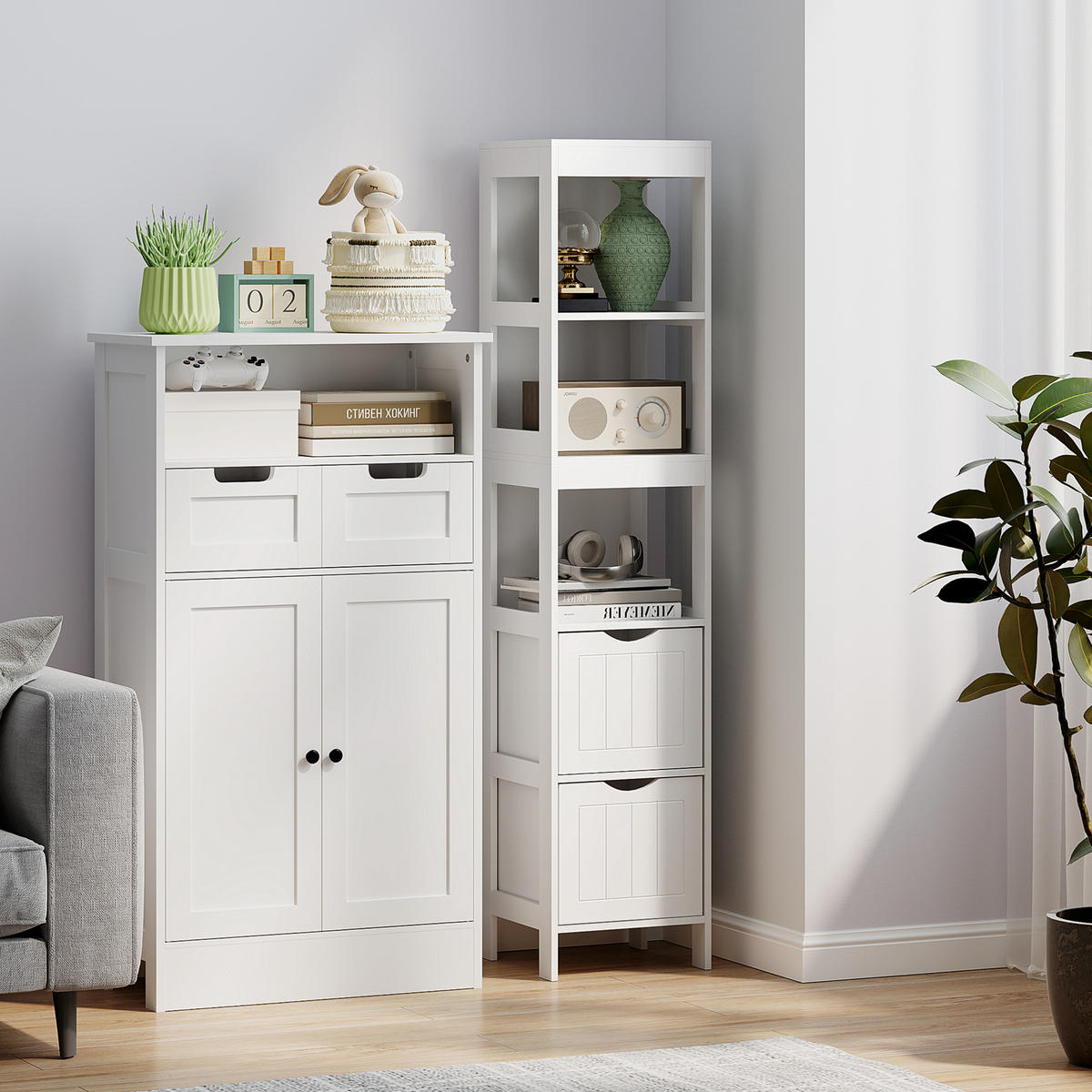 BADEZIMMERSCHRANK, Toilettenschrank, 30 x 30 x 141,2 cm Weiß - Weiß, Holz (30/141.2/30cm) - HOMCOM