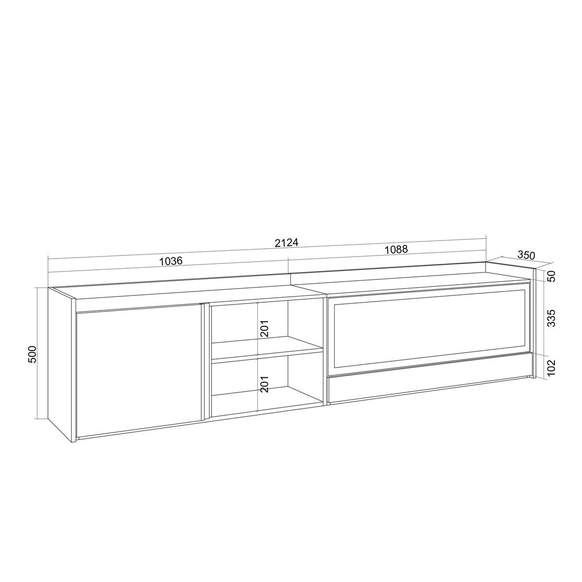 LOWBOARD, Eiche und Schwarz, 212/35/50cm, Kamin mit Feuereffekt XXL - Dunkelbraun, Holzwerkstoff (212/50/35cm) - Skraut Home
