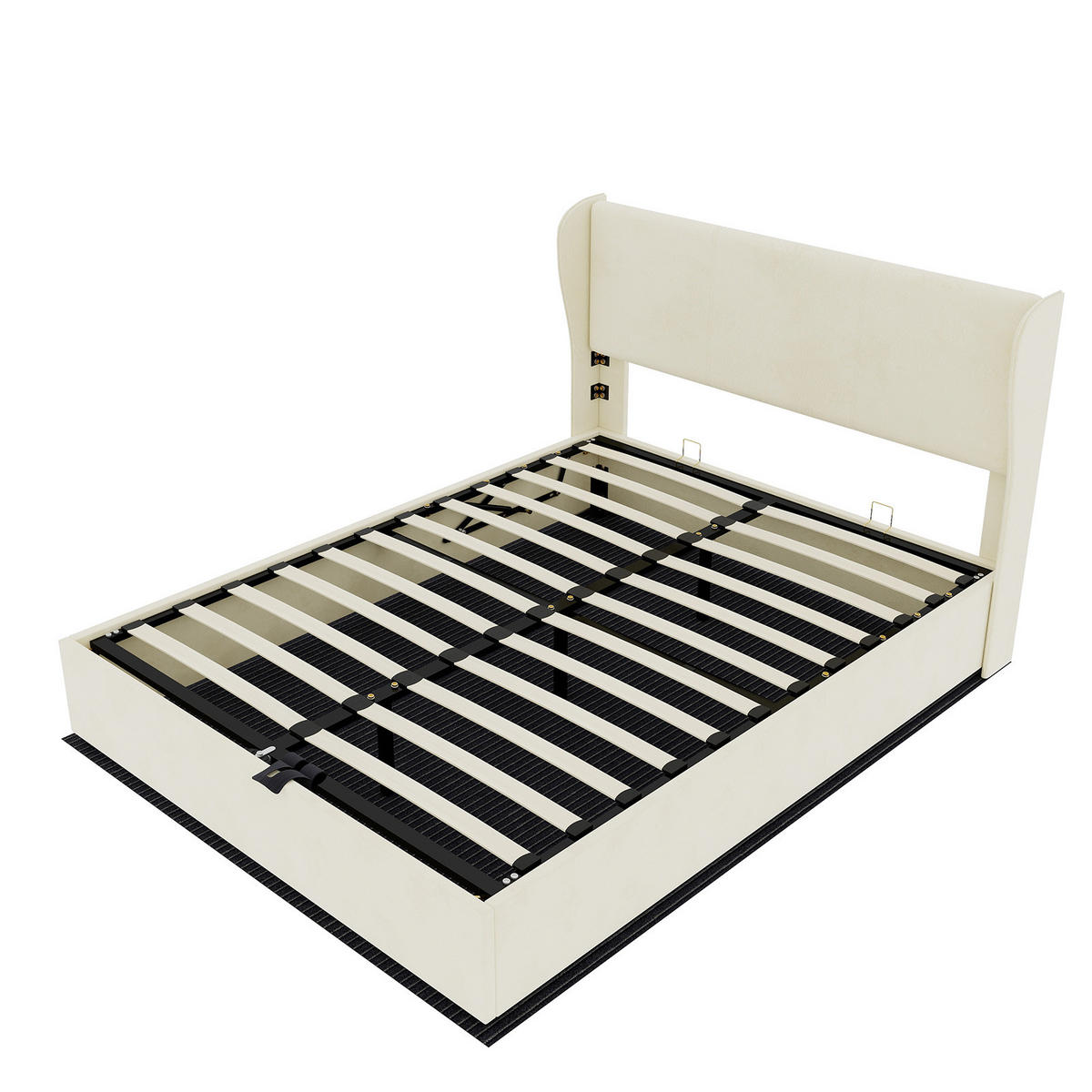 BETT 140x200 cm Beige Stoff mit gepolstertem Kopfteil - Beige, Metall (140/200cm) - Meubliv