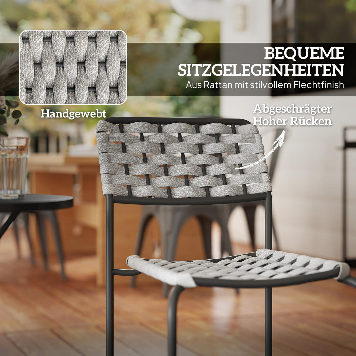 POLYRATTAN GARTENMÖBEL SET DE-06732 3-teilig für 2 Personen, mit Tisch Grau - Grau, Textil/Metall - ComfortXL