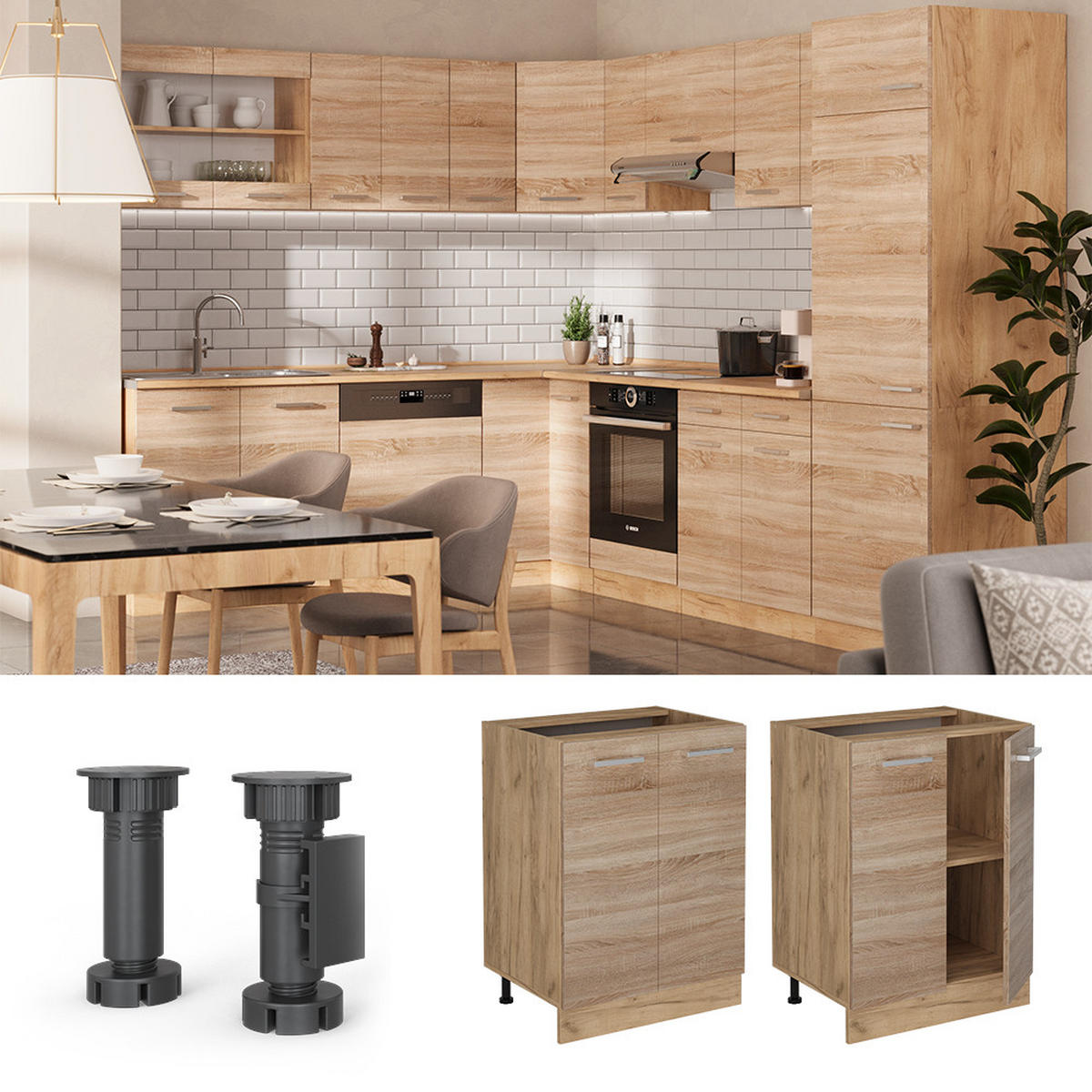 KÜCHENUNTERSCHRANK R-Line Sonoma 60 cm ohne Arbeitsplatte - Honigeiche/Eiche Wotan, Holzwerkstoff (60/81.6/46cm) - Vicco