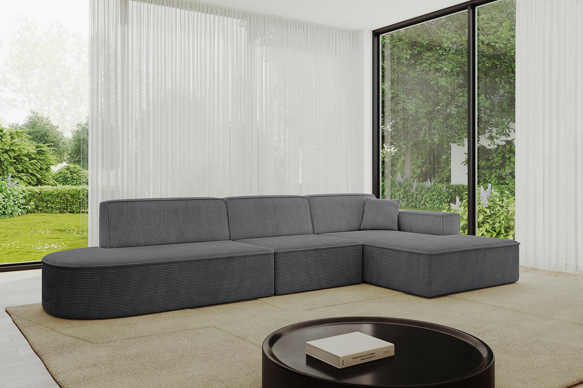 ECKSOFA Ottomane Rechts IREA-L2-v4 - 328x171x79 cm Duneklgrau - Dunkelgrau, Holzwerkstoff/Textil (171/328cm) - ALTDECOR