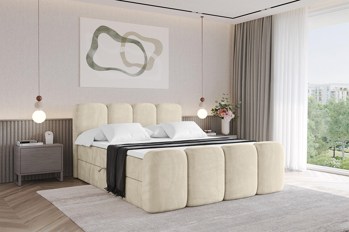 BOXBETT mit Matratze H4 und Lattenrost - NINA-Z - 160x200 cm - Beige - Sahara, Holzwerkstoff (160/200cm)