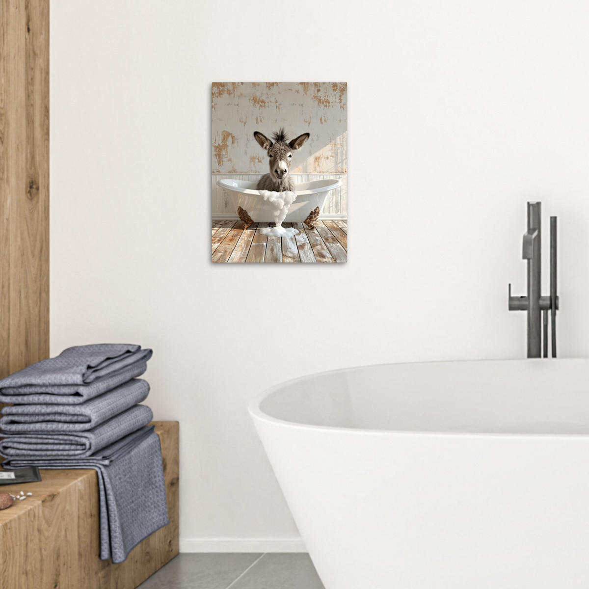 LEINWANDBILD Esel - Tiere - Badewanne - Schaumstoff 30x40 cm - Weiß, Textil (30/40cm) - MuchoWow