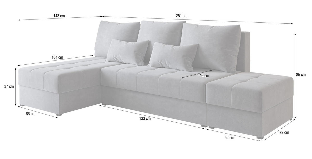 ECKSOFA NORVI Beige Plüsch-Stoff mit Schlaffunktion - Beige, Holz (251/143cm) - MASSENO