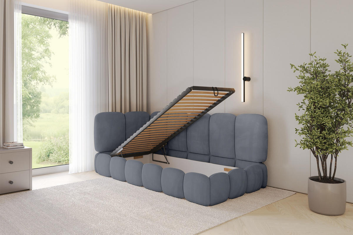 EINZELLBETT Jugendbett mit Bettkasten, Rechts - AVRY 100x200 Grau - Blaugrau/Grau, Holzwerkstoff/Textil (100/200cm) - ALTDECOR