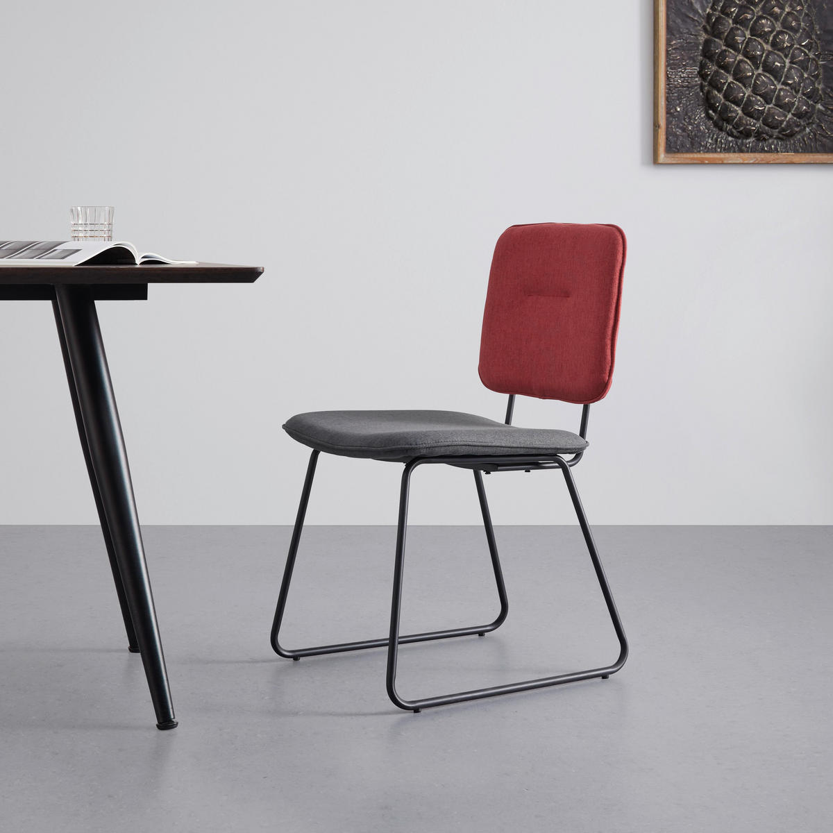 STUHL Ava Grau/Rot Webstoff Gepolstert - Grau, Holz (49/85/62cm) - Bessagi Home