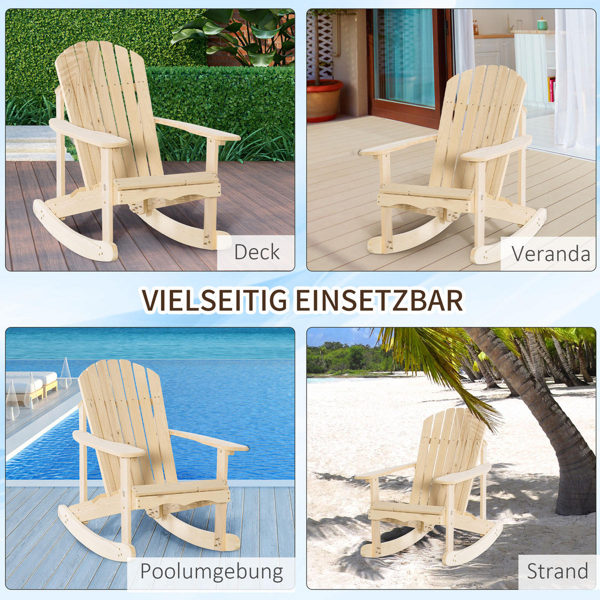 Outsunny Adirondack Schaukelstuhl Gartensessel aus Kiefernholz Gartenstuhl Balkonstuhl Natur jetzt nur online XXXLutz