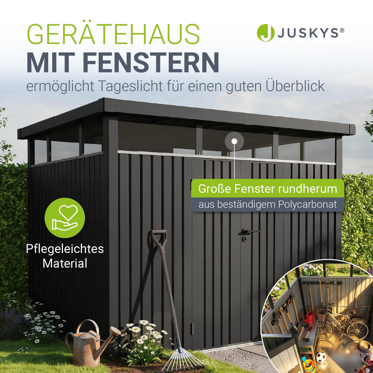 GERÄTEHAUS Luzern Anthrazit - Anthrazit, Metall (294/220/254cm) - Juskys