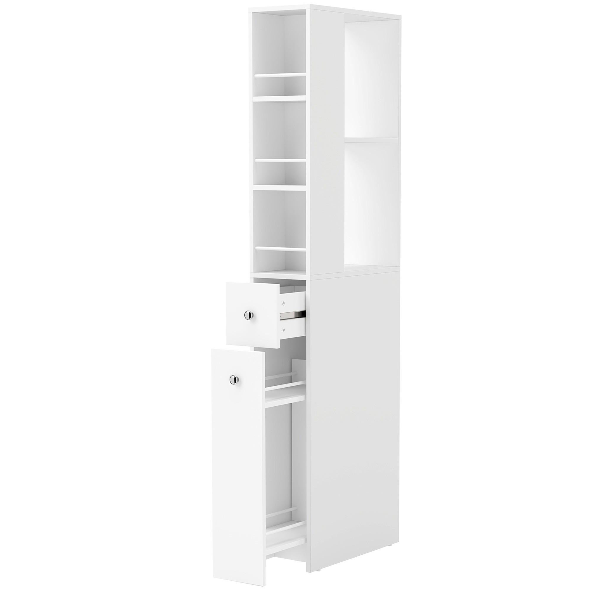 BADEZIMMERSCHRANK MDF Weiß - Silberfarben/Weiß, Holzwerkstoff/Metall (18/135/40cm) - HOMCOM
