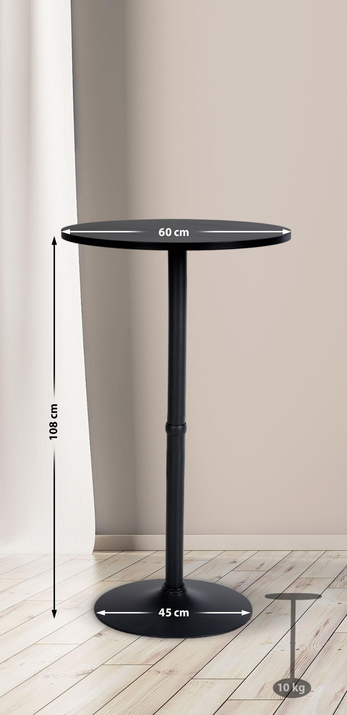 STEHTISCH rund Ø 60 cm BERLI 108x60 cm Schwarz-Schwarz - Schwarz, Metall (60/60/108cm) - DELUKE