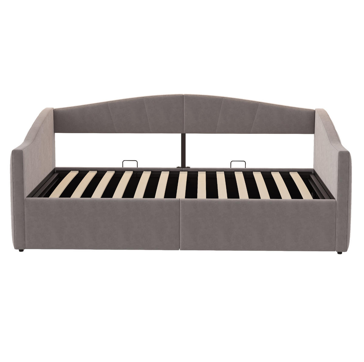 SAMT-POLSTERBETT 90/200 cm mit Bettkasten und Armlehnen in Grau - Grau, Textil (90/200cm) - BEAOK