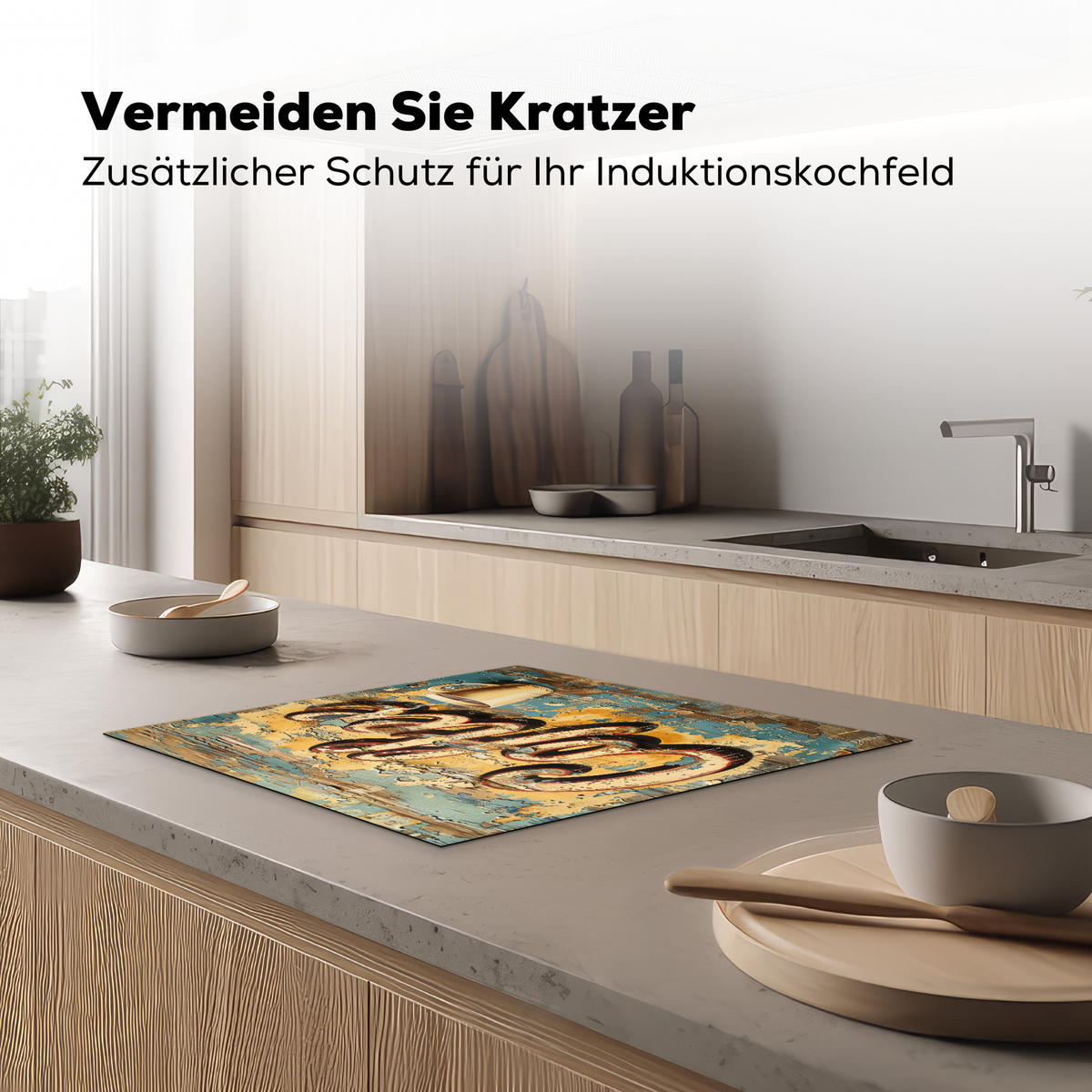 HERDABDECKPLATTE Kaffee - Vintage - Braun - Tasse 59x51 cm - Teakfarben, Kunststoff (59/0.2/51cm) - MuchoWow