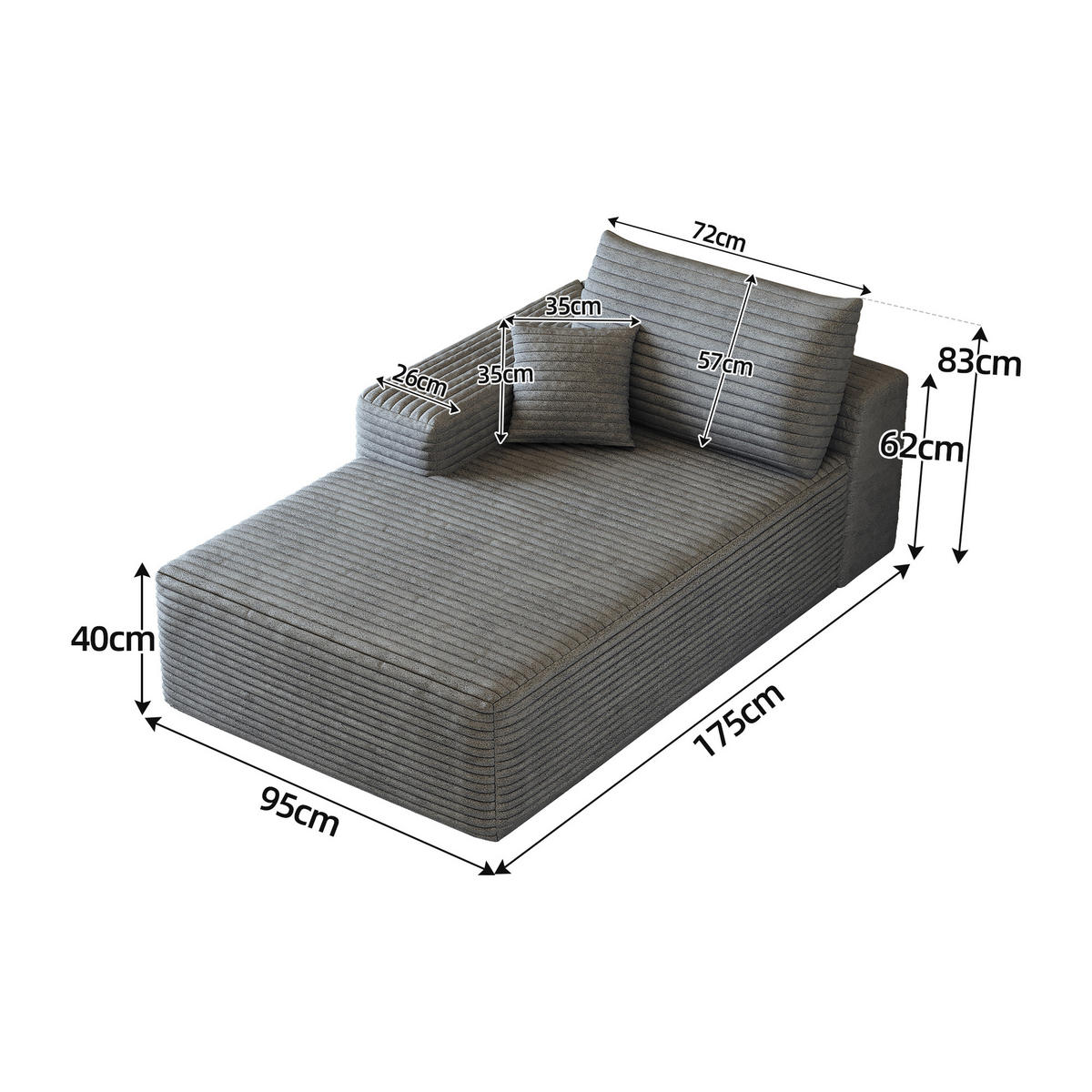 RÉCAMIERE DE-34752 linke Chaiselongue Grau - Grau, Textil (95/83/175cm) - ComfortXL