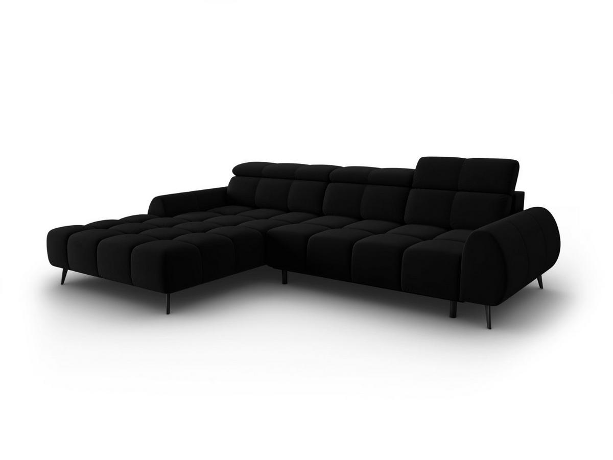 ELEKTRISCHES-ECKSOFA links Alyse aus Samt schwarz 5 Sitzplätze - Schwarz, Textil (188/295cm) - Micadoni