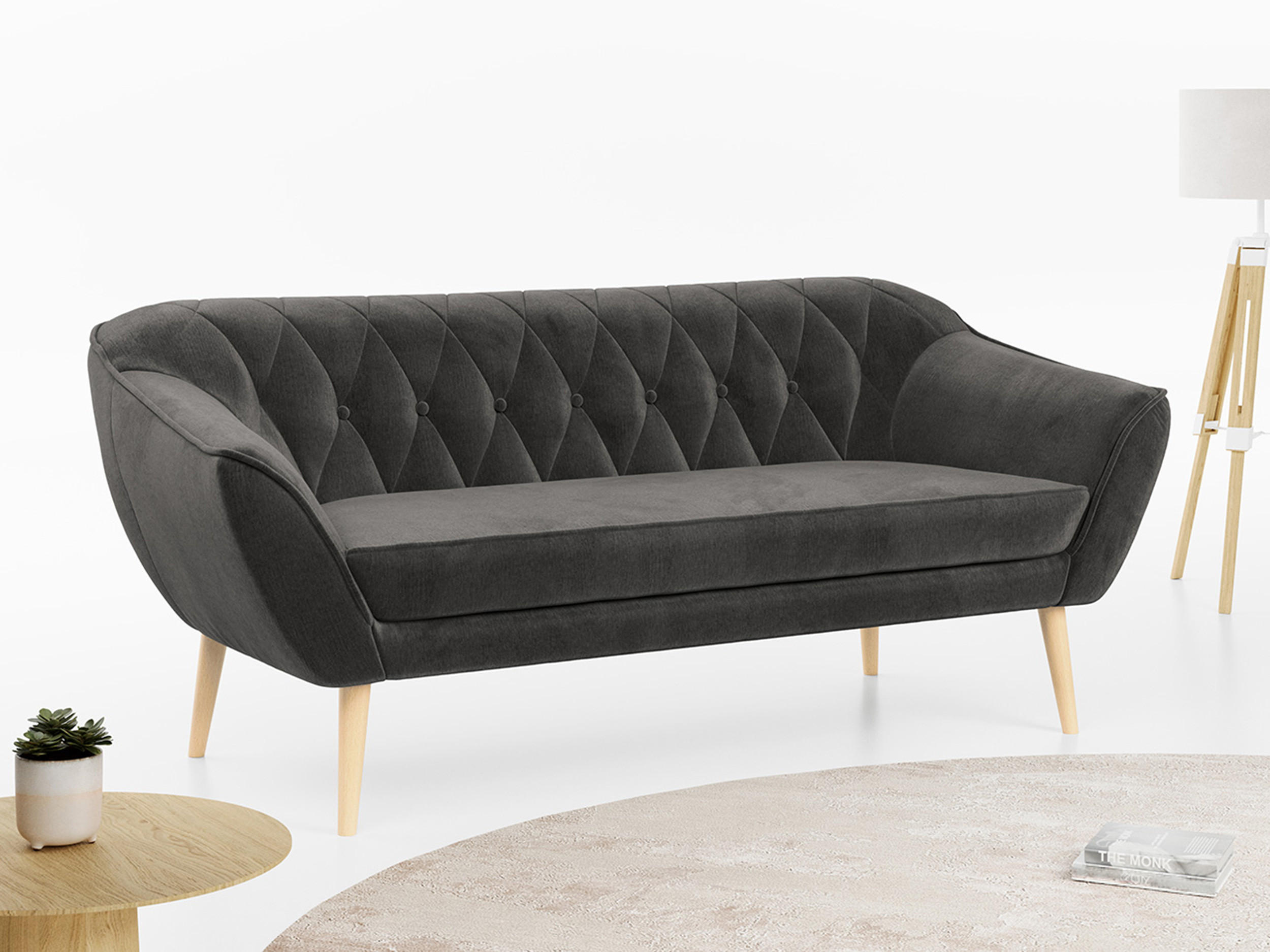 SOFA Pirs 3 Sitzer Velvet Grau - Braun/Grau, Holz/Textil (180/75/74cm) - MKS