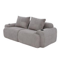 DVOJSEDAČKA 200/99/80 cm světle šedá z kordurové látky s držákem na nápoje a kapsou - světle šedá, textil (99/80/200cm) - OKWISH