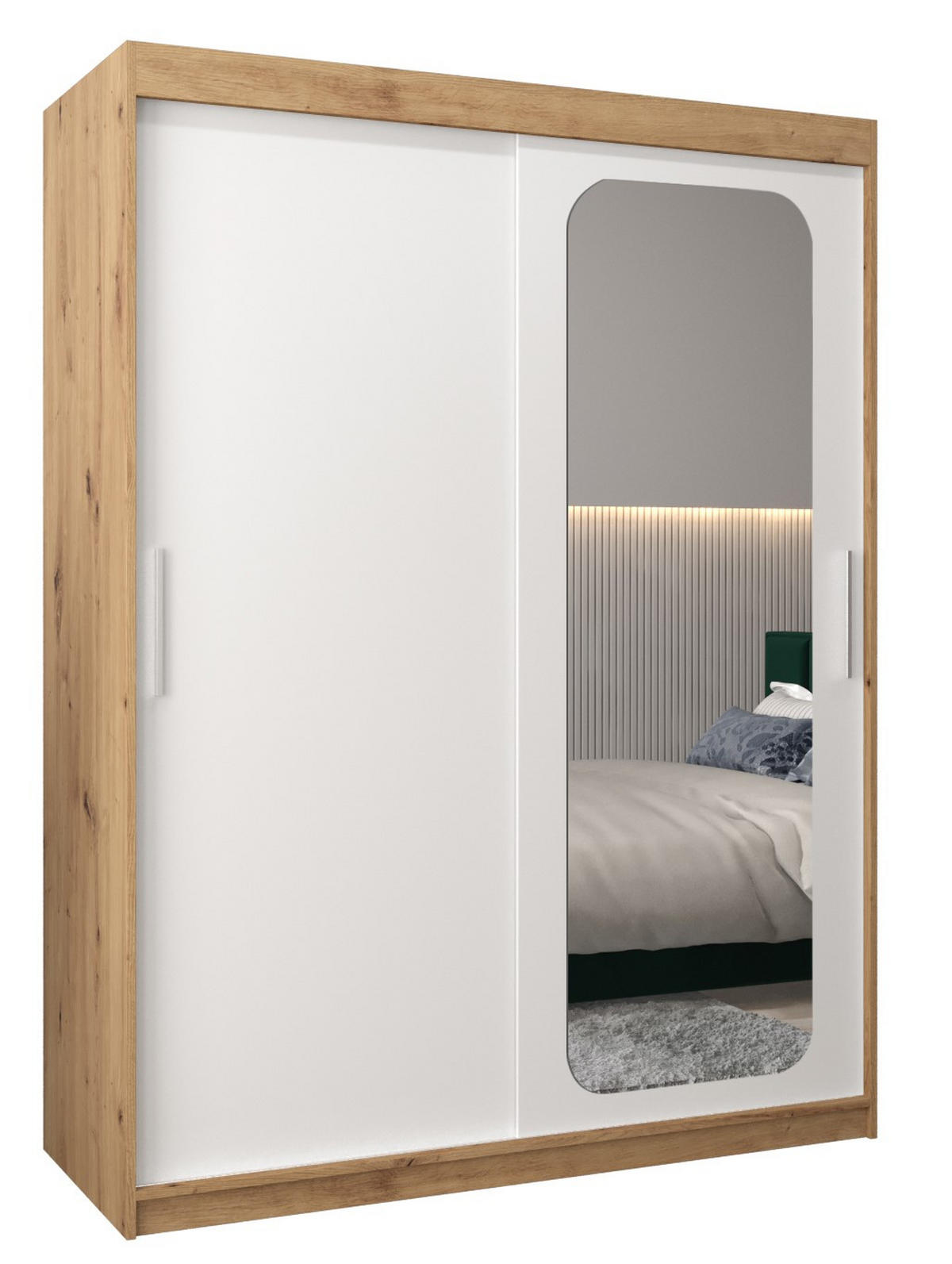 SCHWEBETÜRENSCHRANK 200/150/62 2-türig - Silberfarben/Eiche Artisan, Holz/Kunststoff (150/200/62cm) - Abiks Möbel