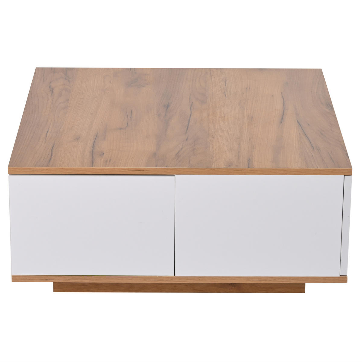 COUCHTISCH 70/70/31,5 cm Weiß walnussfarben aus Holzwerkstoff mit 3 Schubladen und Hochglanzfronten - Walnussfarben, Holzwerkstoff (70/70/31.5cm) - OKWISH