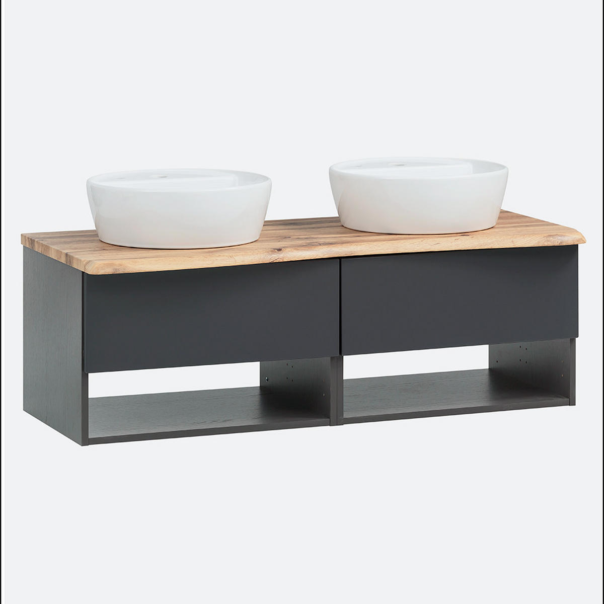 BADMÖBEL-SET 3-TLG. Kahla-03 - Anthrazit/Braun, Holzwerkstoff (201/200/52cm) - Lomado
