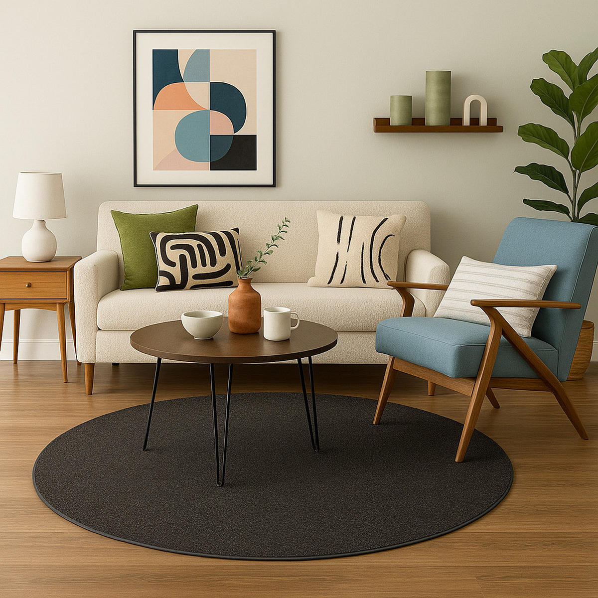 HOCHFLOR VELOURS TEPPICH MONA RUND - Anthrazit, Textil (133/133cm) - Snapstyle