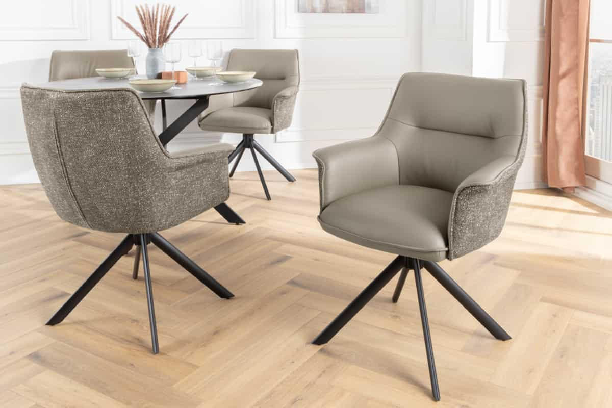 STUHL LE GRAND Echtleder Taupe 90 cm - Taupe/Schwarz, Leder/Textil (66/87/68cm) - riess-ambiente