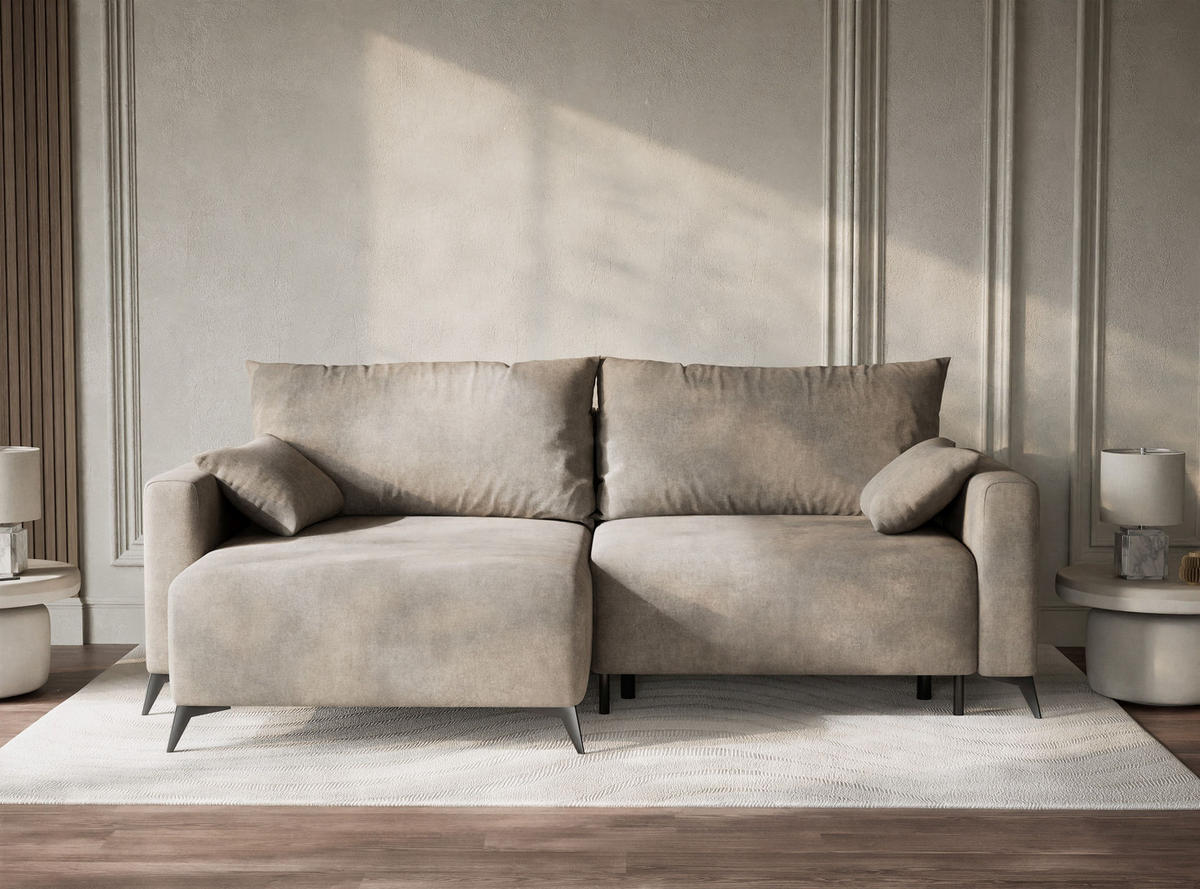 ECKSOFA MIT SCHLAFFUNKTION Leon Braun Webstoff - Schwarz/Braun, Holz/Holzwerkstoff (148/239cm) - Maison de Reve