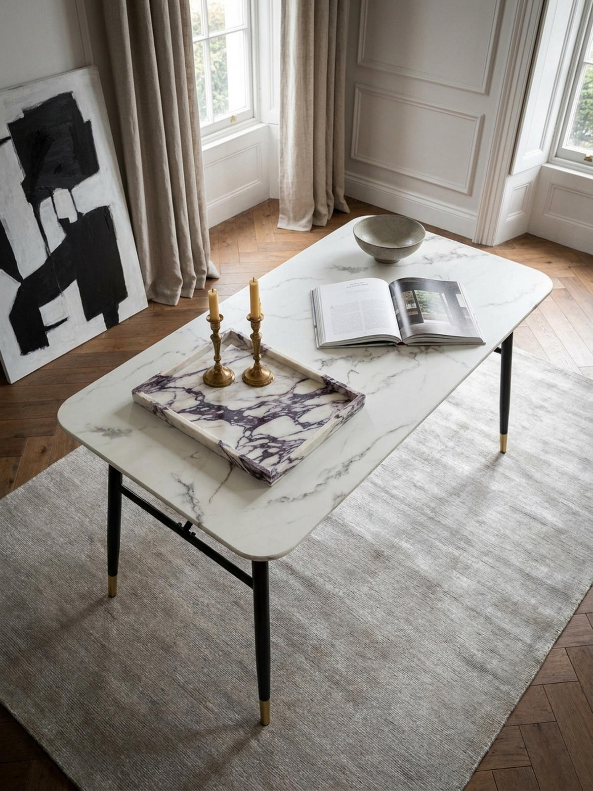 ESSTISCH Marmoroptik Metall Rechteckig Modern Klein, Weiß 200x90x76 cm - Goldfarben/Weiß, Holzwerkstoff/Metall (90/200/76cm) - KADIMA DESIGN