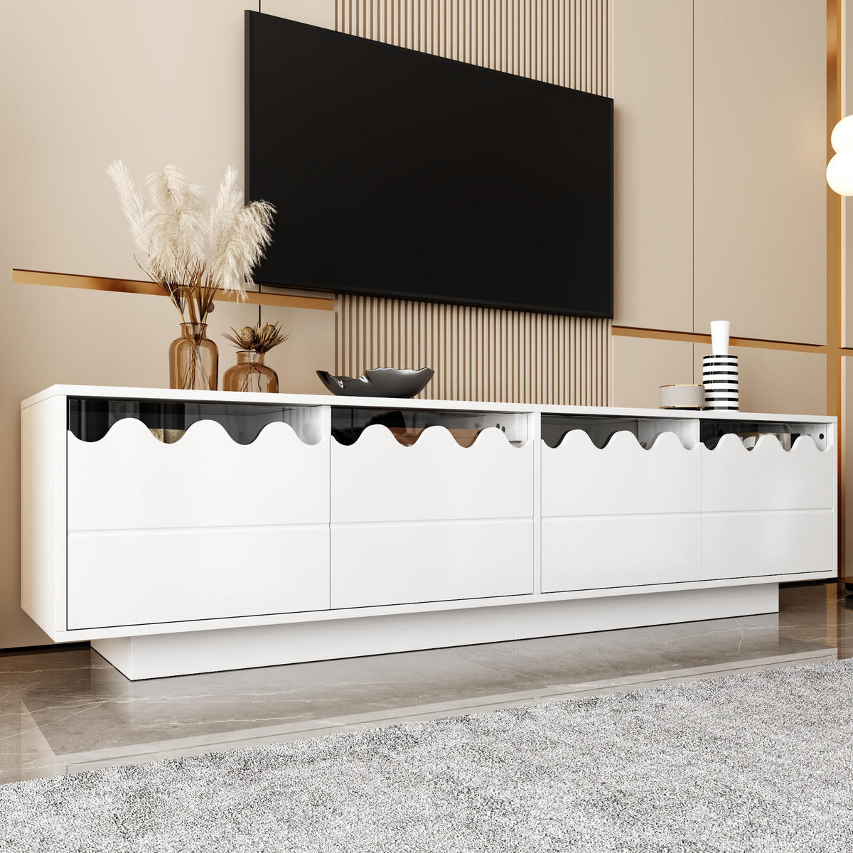 TV-SCHRANK Lowboard 170x40x45 cm Wellen Design - Weiß, Holz (170/40/45cm) - LEBENLANG