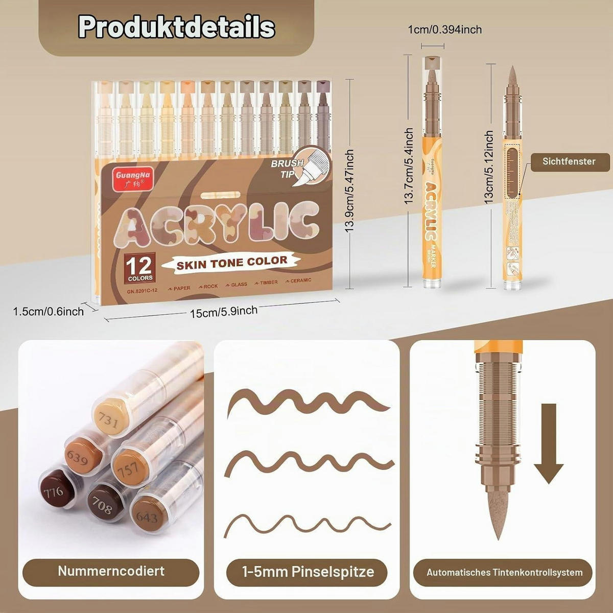 ACRYLSTIFTE Set 12 braune Töne Pinselspitze - Braun, Kunststoff (1.3/1.3/13.7cm)