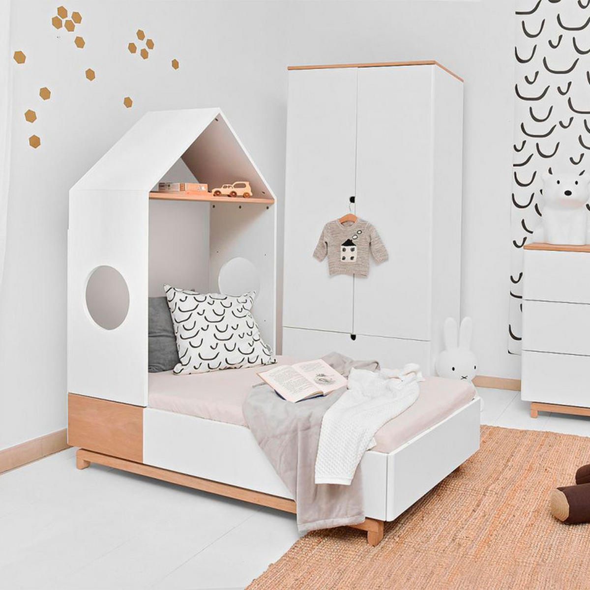 KNIHOVNA Bílá a dřevo - bílá, kompozitní dřevo (74/120/40cm) - Petits-meubles