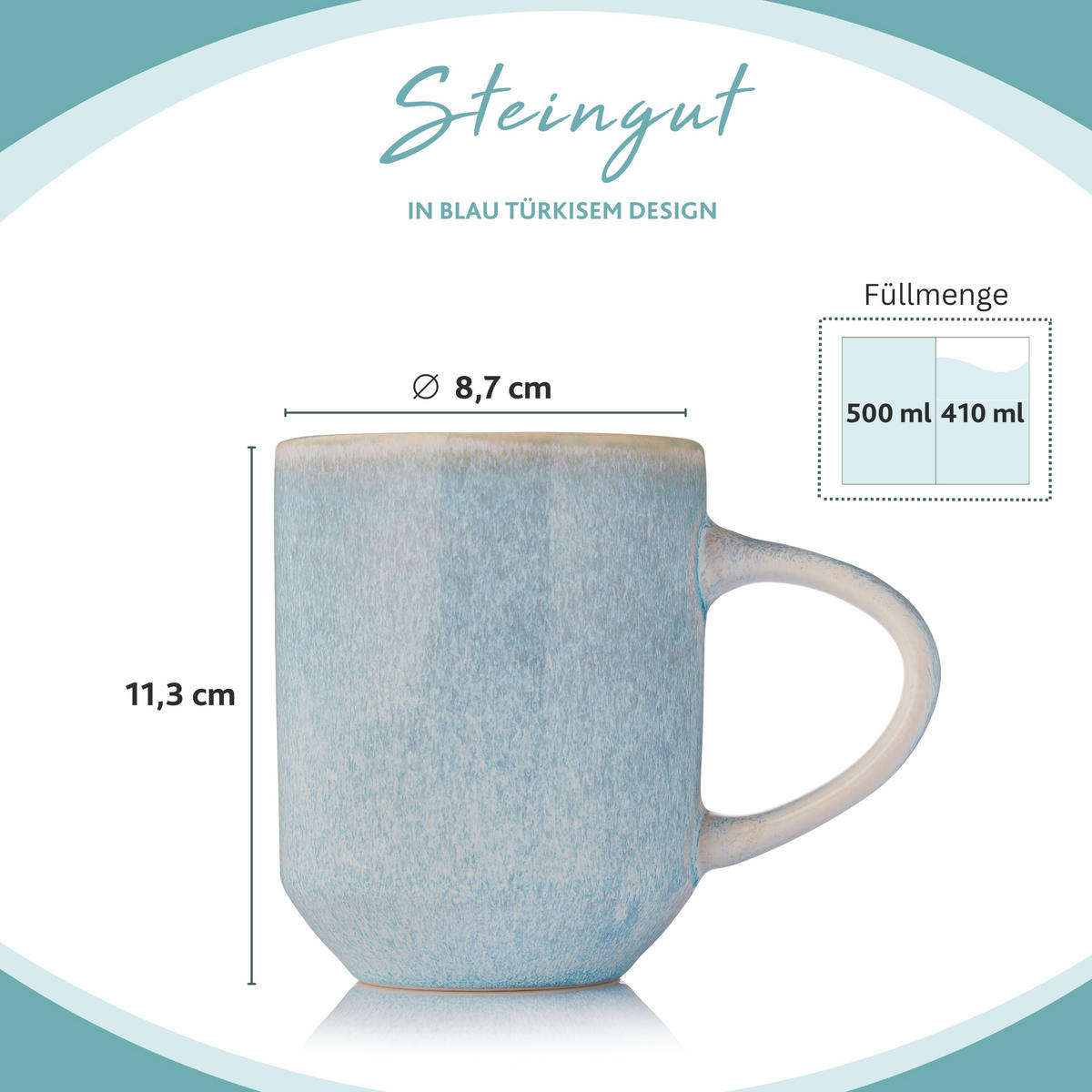 KAFFEEBECHER SET LIMA - 4 teilig aus Steingut - Hellblau, Keramik (24/15/23cm) - Sänger