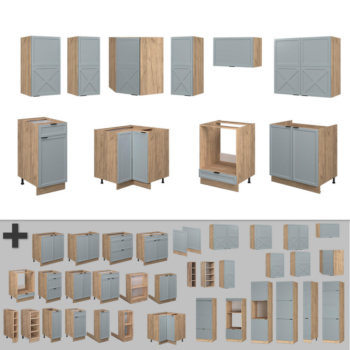 ECKKÜCHE Fame-Line Hellblau-grau/Goldkraft Eiche 160 x 190 cm AP Anthrazit - Honigeiche/Blaugrau, Holzwerkstoff (190/81.6/60cm) - Vicco