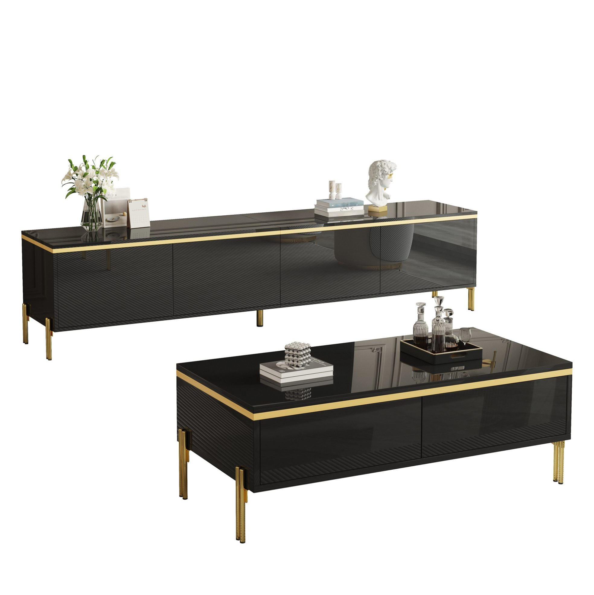 Beauniv Tv-Möbel-Set Schwarz 50x36x100 cm