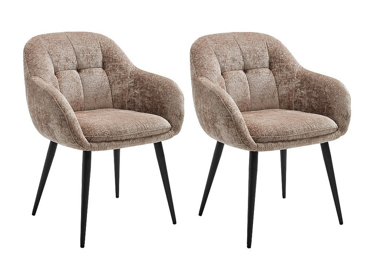 2‑ER Set Stühle mit Armlehnen - Textilstoff & Metall - Taupe - LASSANDRA - Braun, Textil (59/81/59cm) - Pascal Morabito