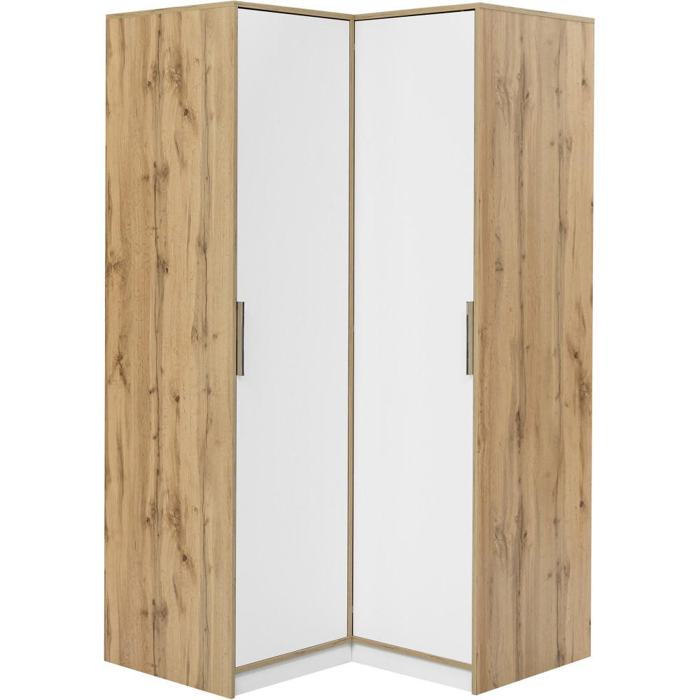 Beautysofa Eckschrank Weiß, Eiche 108.5x200x106.5 cm