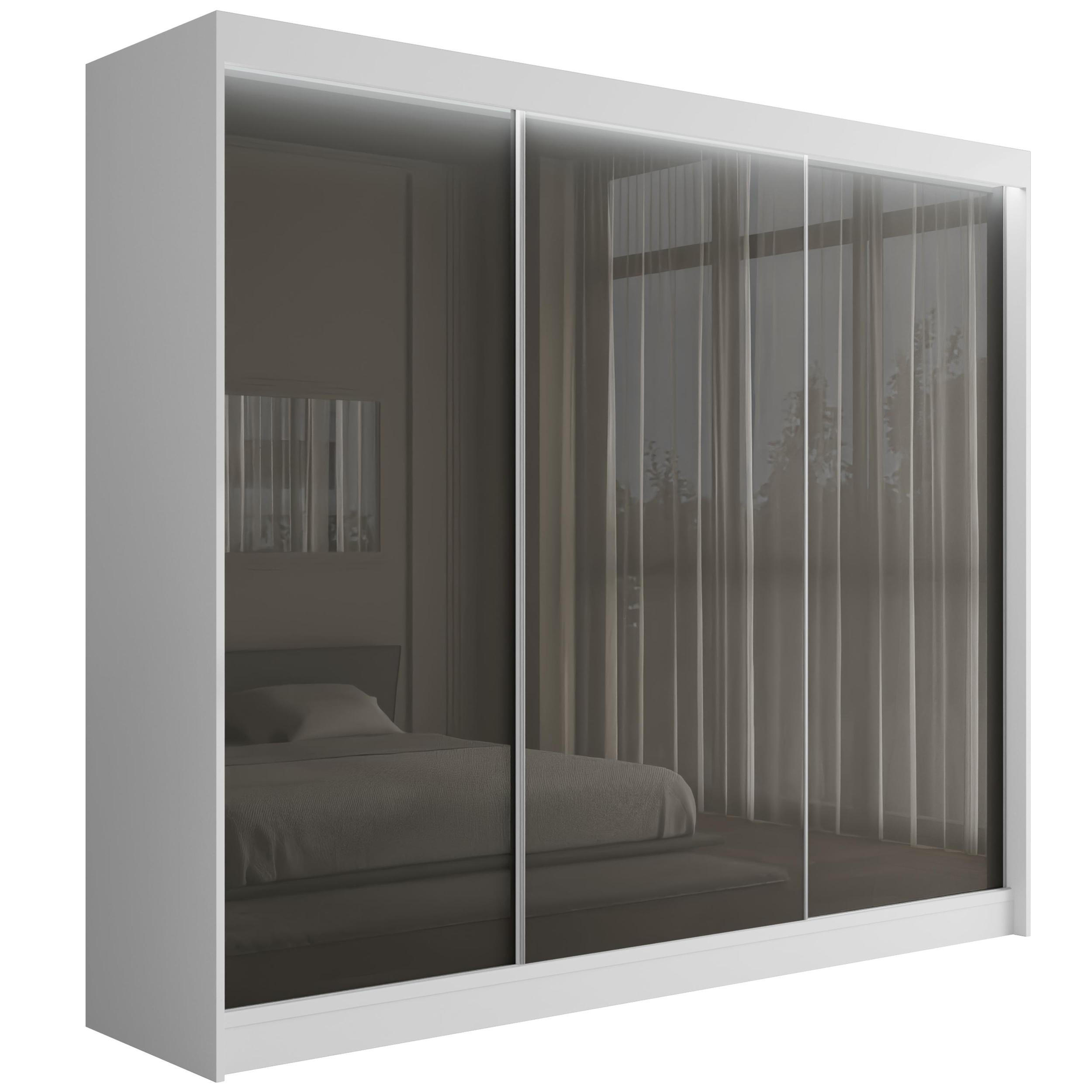 KLEIDERSCHRANK PEKA mit LED - 250 cm - Weiß|Grau - Weiß/Grau, Holzwerkstoff (250/215/61cm) - ALTDECOR