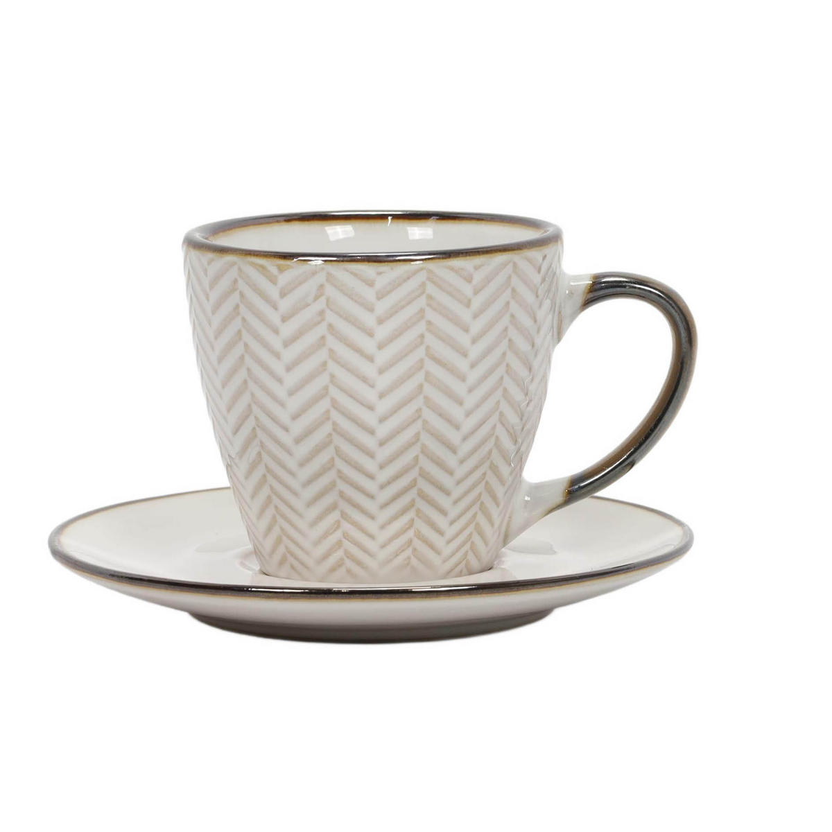 TASSE für Kaffee oder Tee mit Untertasse Muster 3 210 ml 14/14/8,5 cm - Beige, Keramik (0.21L) - Siaki