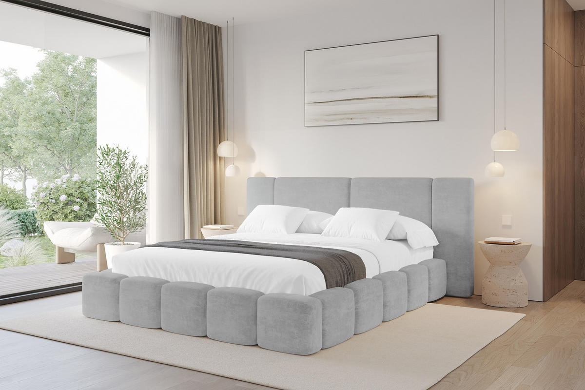 POLSTERBETT mit Bettkasten und Lattenrost, Bett mit Matratze H3/H4 - NILO 140x200 Grau - Hellgrau, Holzwerkstoff/Textil (140/200cm) - ALTDECOR